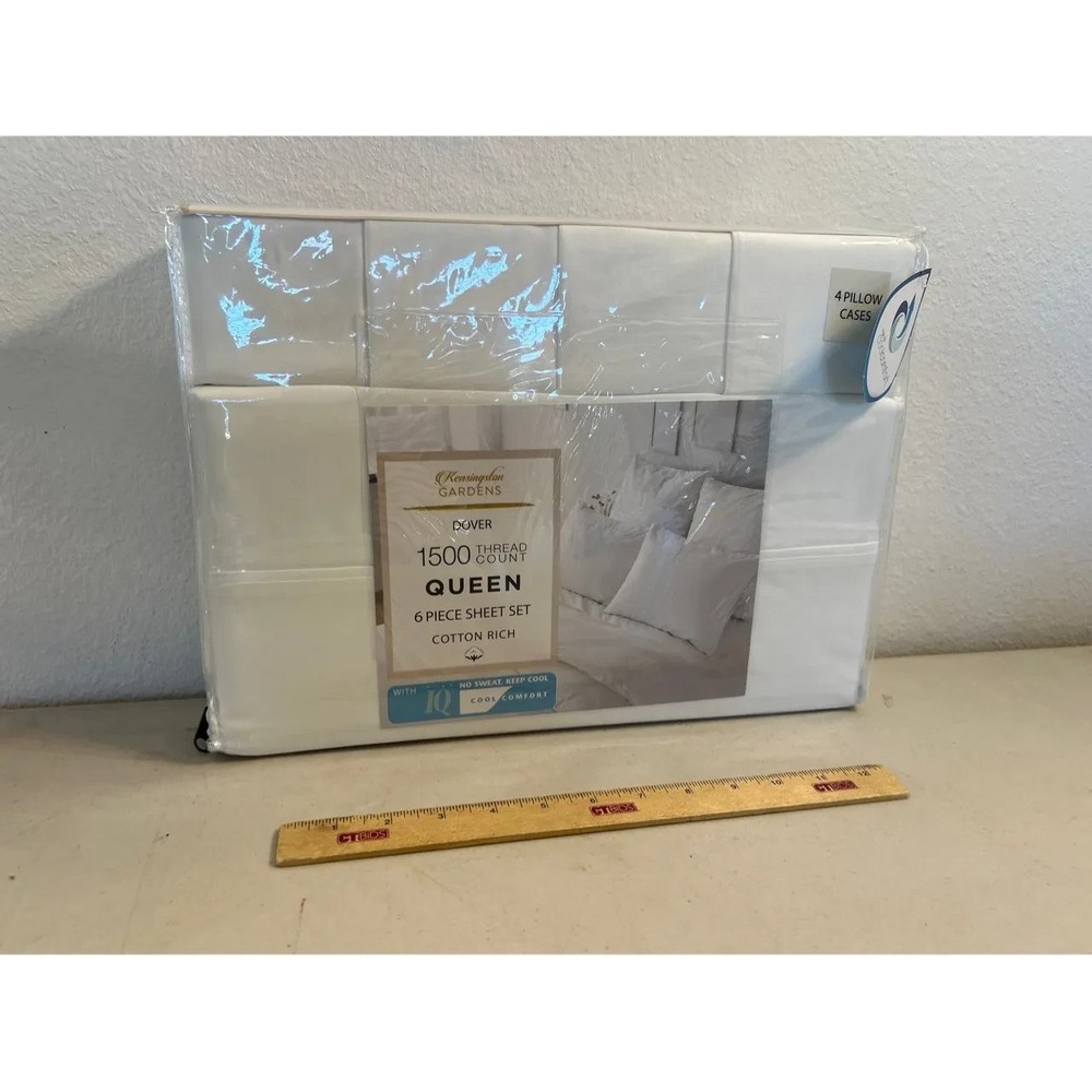 Kensington Garden Dover 1500 Thread Count 6 - Piece Queens Size Sheet Set-White-